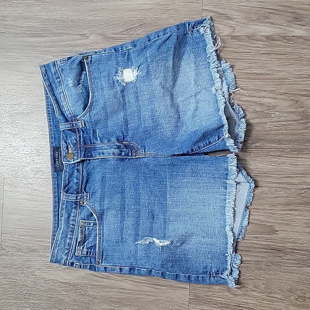 Just USA Authentic Original Denim Distressed Frayed Cut Off Blue Jean Shorts 30